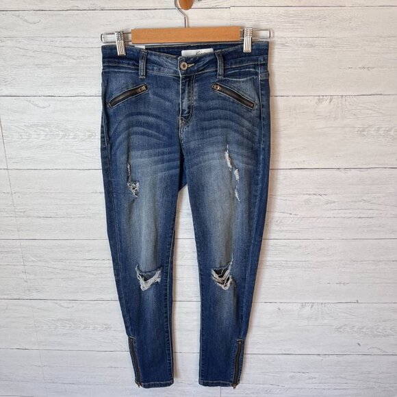 KanCan Jeans Womens SZ 26 Los Angeles Distressed Ankle Zipper Medium Wash Denim - Picture 6 of 16